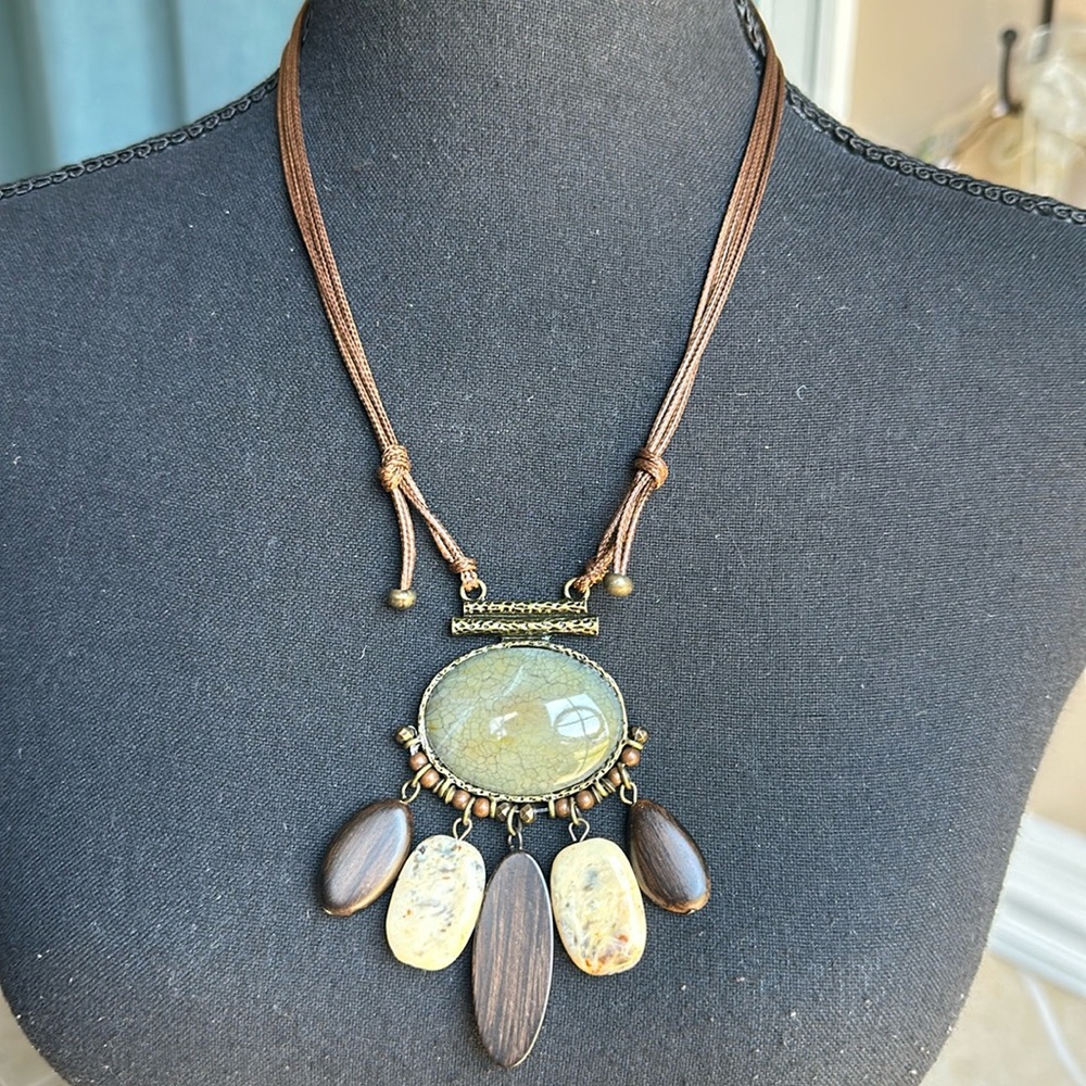 Adjustable Corded Faux Stone Long Necklace